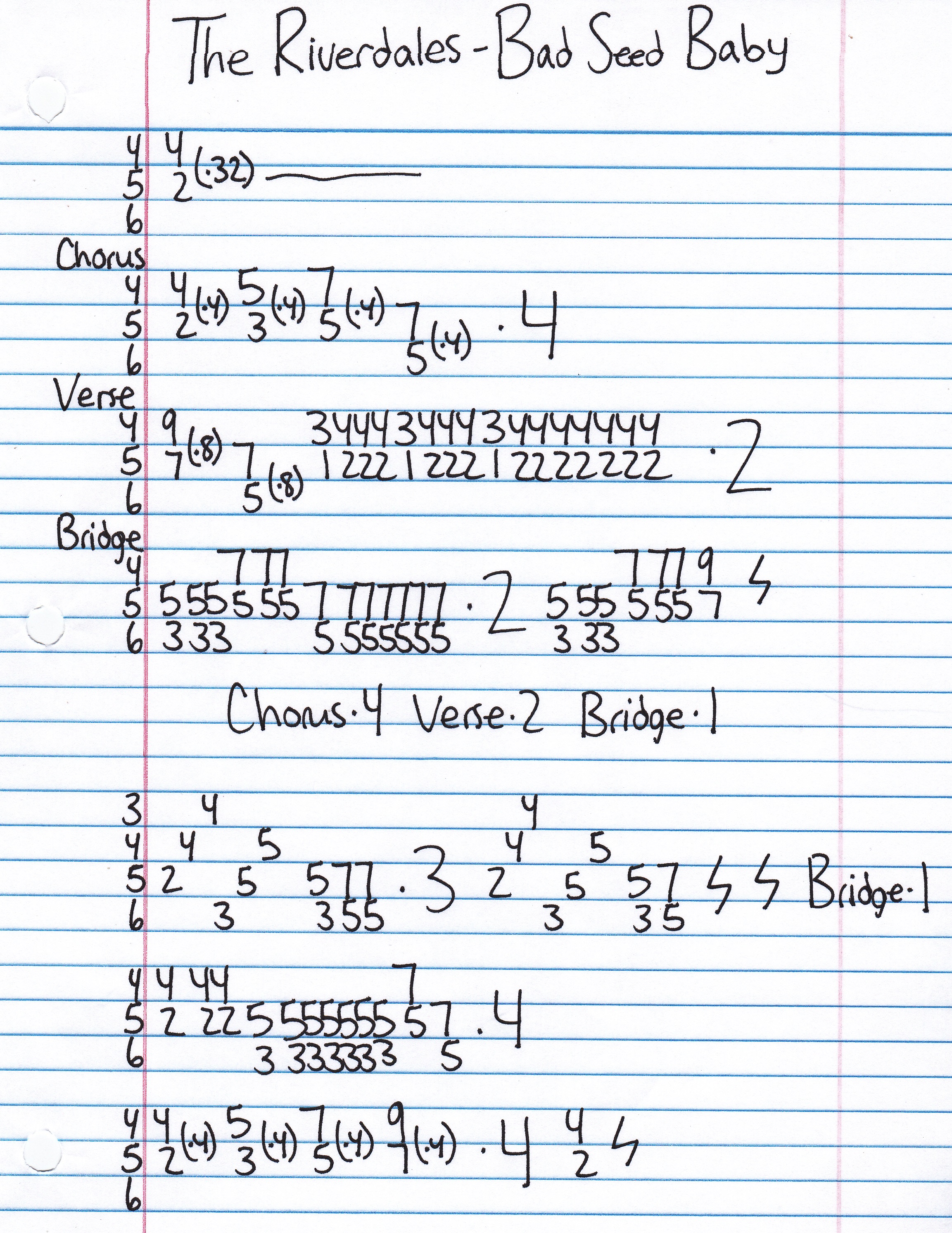 High quality guitar tab for Bad Seed Baby by The Riverdales off of the album Tarantula. ***Complete and accurate guitar tab!***